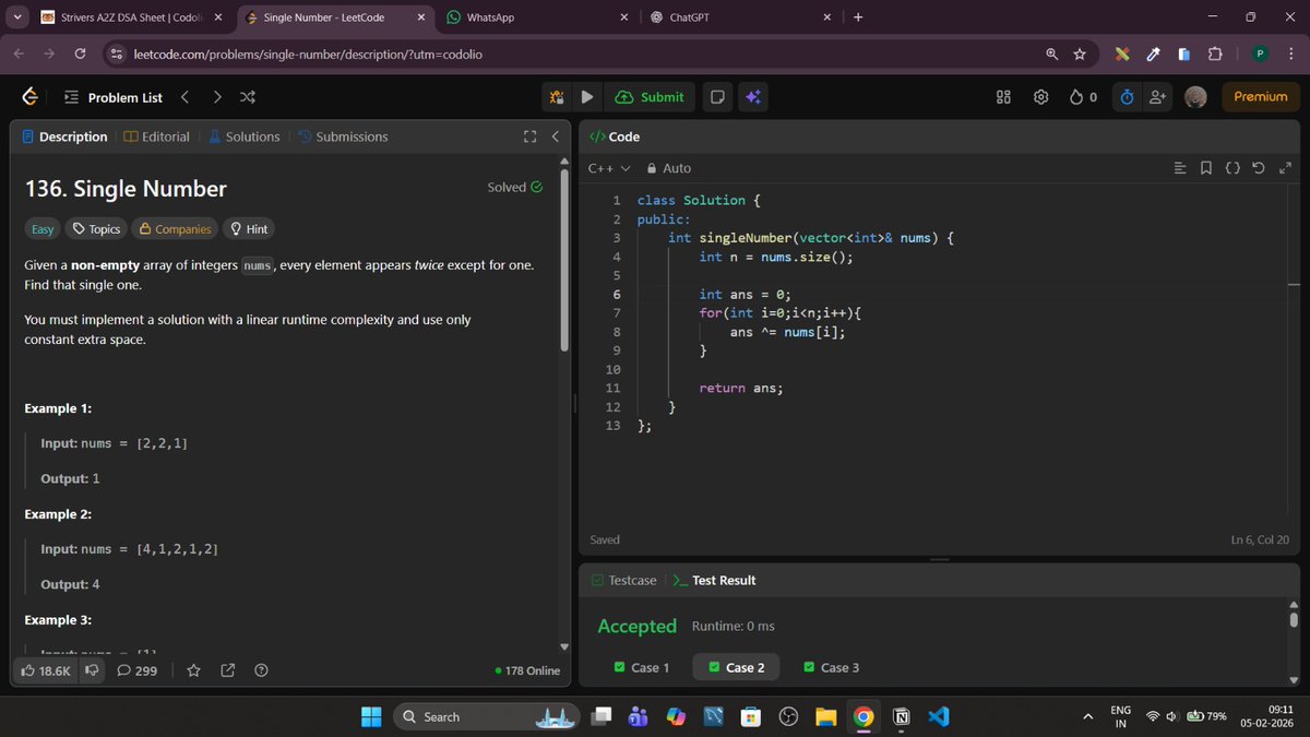 SumitSahoo78's tweet photo. #Day14 of DSA

Solved Max Consecutive Ones and Single Number.
XOR finally makes sense — simple, powerful, clean ⚡

Also studied Binary Search beyond the formula, focusing on logic and edge cases.
Slow progress, but real progress 📈

Grateful @rohit_negi9

On to Day 15.

#DSA https://t.co/wd1cDu6sOM