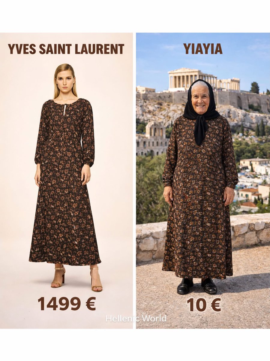 argosaki's tweet photo. High fashion in Paris…
Real fashion in the village 😌🇬🇷
Yiayia didn’t need a runway the δρόμος (street) was always her catwalk.
Proof that Greek style is timeless, effortless, and full of soul 💙
Designer label or not… nobody wears it better than Yiayia 😉
#HellenicWorld
#YiayiaStyle
#GreekHumor
#GreekVillageLife
#GreekCulture
GreekRoots
ProudlyGreek
GreekTradition
GreekLifestyle
