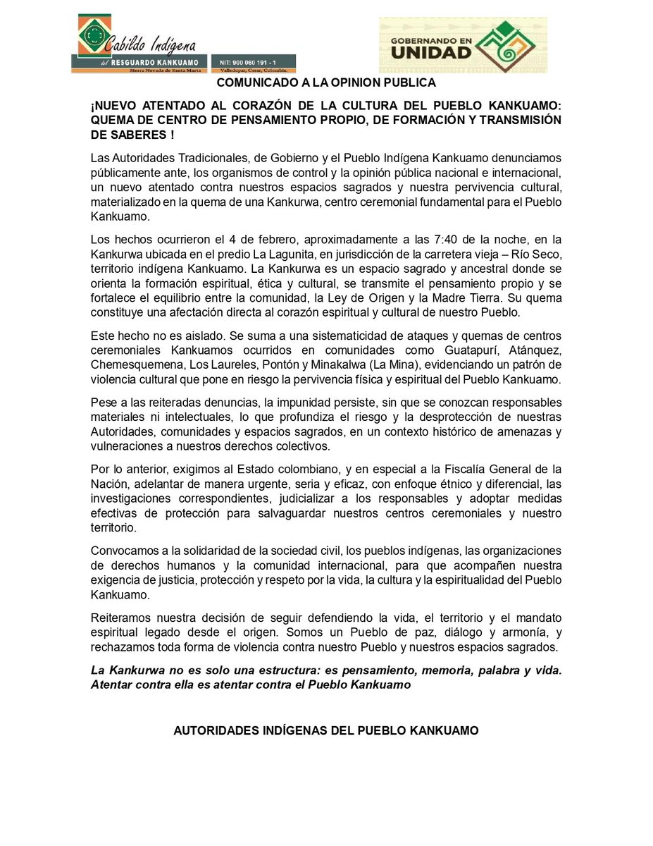 Cabildo Indigena del Resguardo Kankuamo CIRK tweet media