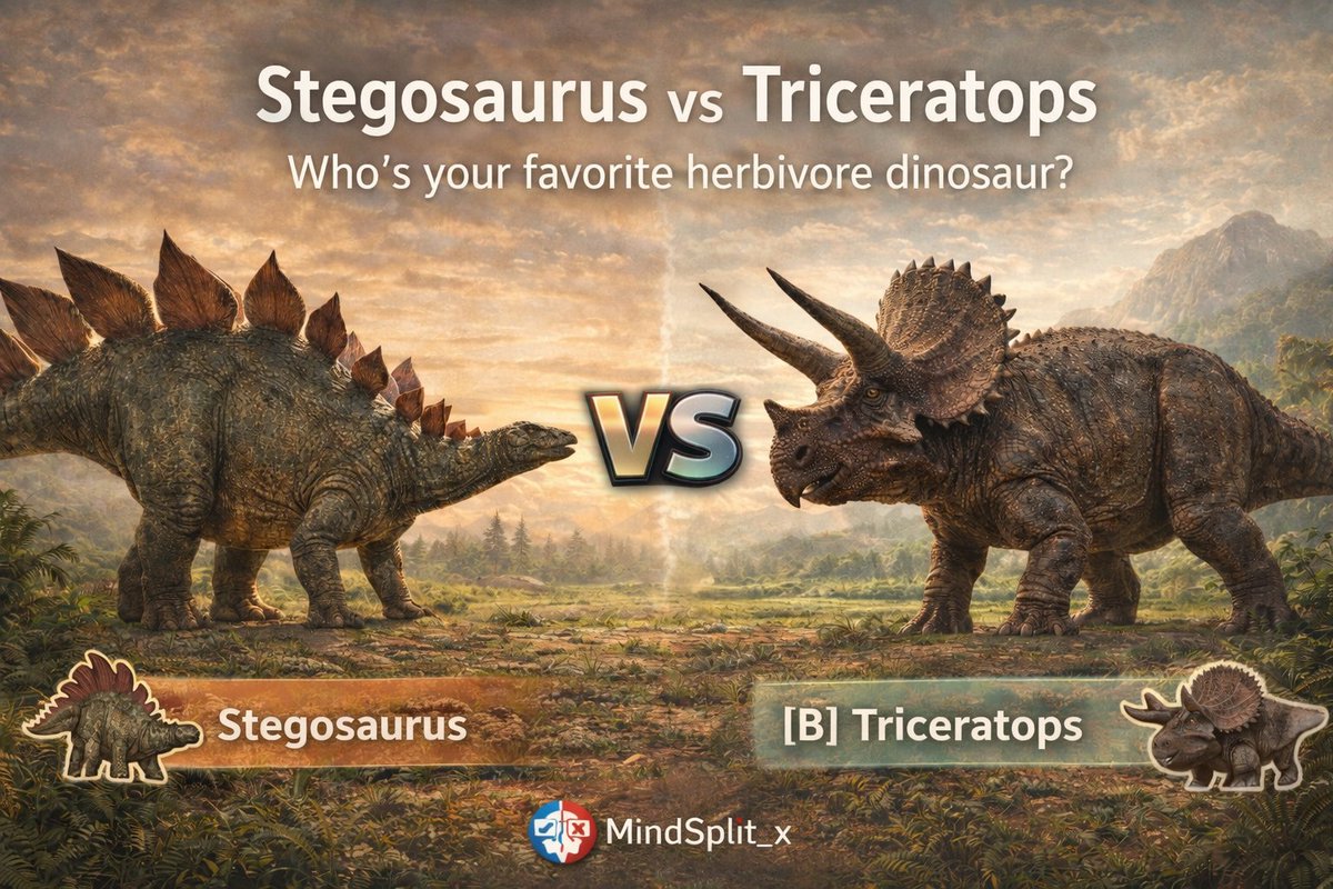 MindSplit_x's tweet photo. 여러분의 최애 초식공룡은 누구였나요??
Who was your favorite herbivore dinosaur?
스테고사우르스 vs 트리케라톱스
Stegosaurus vs Triceratops
아니면 둘다?
Or both?
#mindsplit, #balancegame, #Quiz