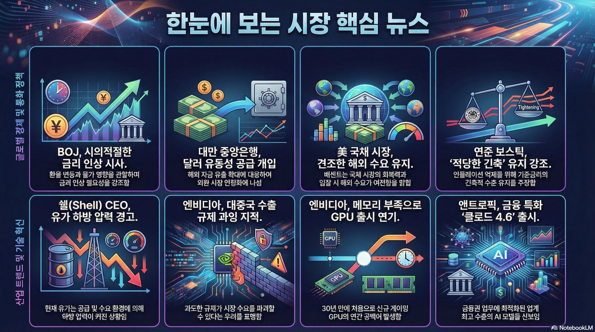 [ 간밤 중요 뉴스·지표 정리 🚨]

—— 정치와 경제 🏦

1. 일본 BOJ 마스 위원, 시의적절한 금리 인상 필요, 환율과 물가 면밀히 관찰 중

2. 대만 중앙은행, 해외 자금 유출 확대에 달러 유동성 공급 개입

3. 베센트, 미 국채 시장은 회복력을 유지하고 있다… 국채 입찰서 해외 수요는 견조

4. 연준