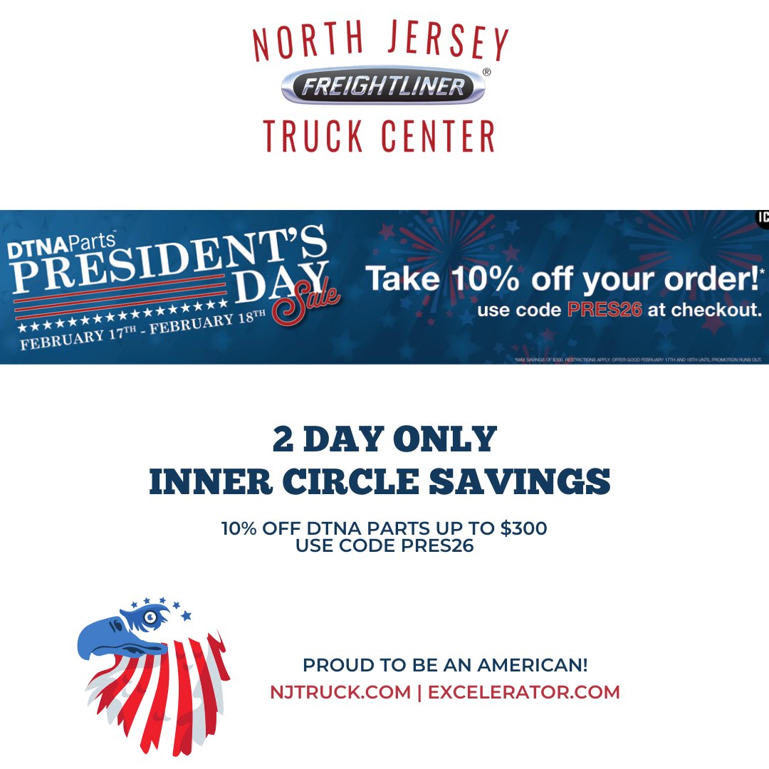 NJTRUCKCENTER's tweet image. Special savings for the holiday! Not an inner circle member? Contact our parts department 973-478-8802 or visit excelerator.com

#NJTruckcenter #Excelerator #PartsSpecials
