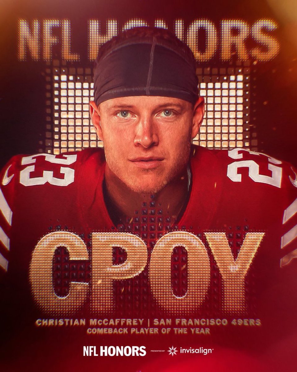 49ersSportsTalk's tweet photo. BREAKING NEWS: #49ERS RB CHRISTIAN MCCAFFREY has won the NFL COMEBACK PLAYER OF THE YEAR 

Congrats @CMC_22 #FTTB https://t.co/QQRcPqdMac