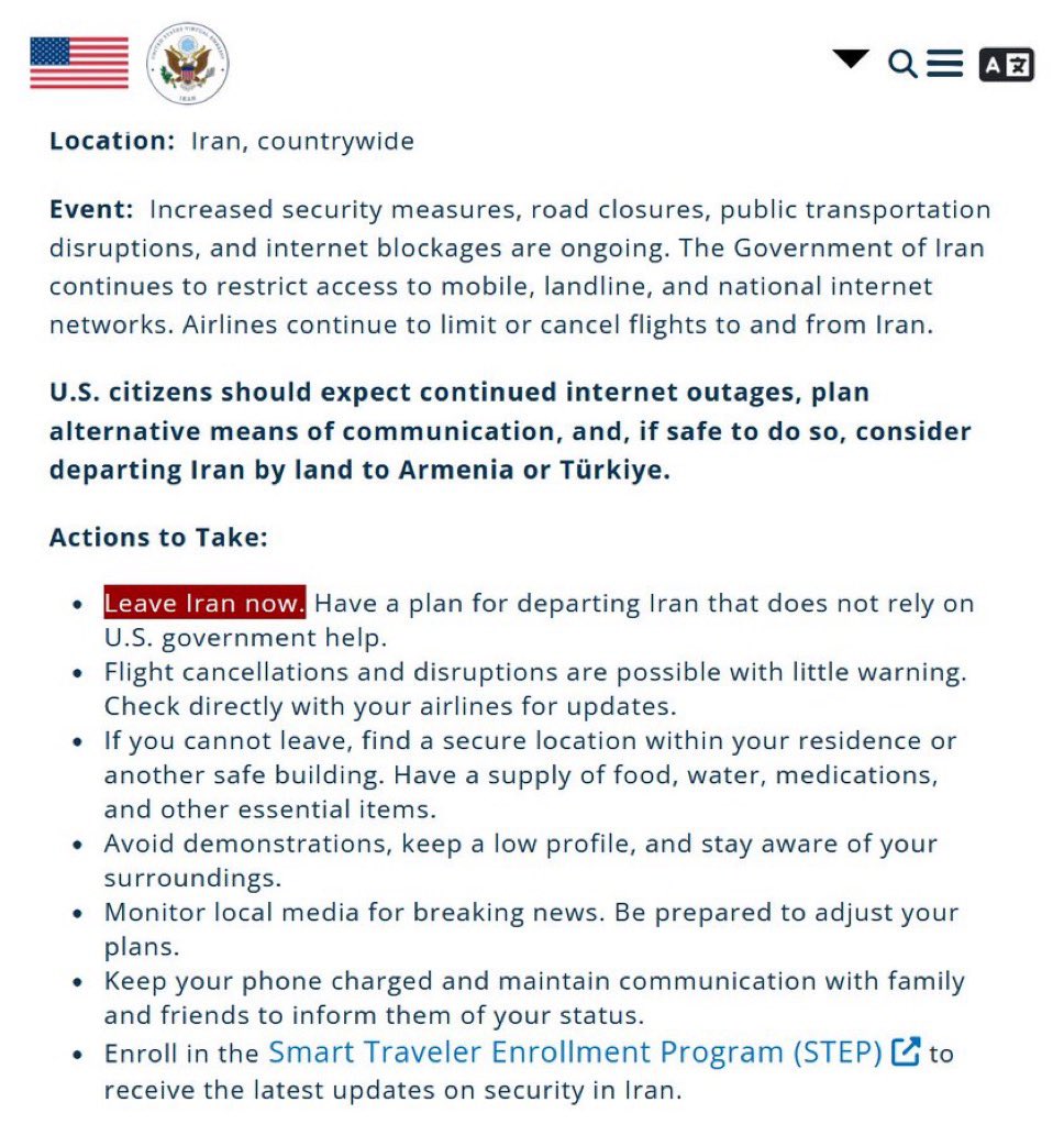 TuiteroSismico's tweet photo. ÚLTIMA HORA: La Embajada de Estados Unidos advierte a sus ciudadanos que "abandon Irán ahora". https://t.co/wyDOI6hRQ9