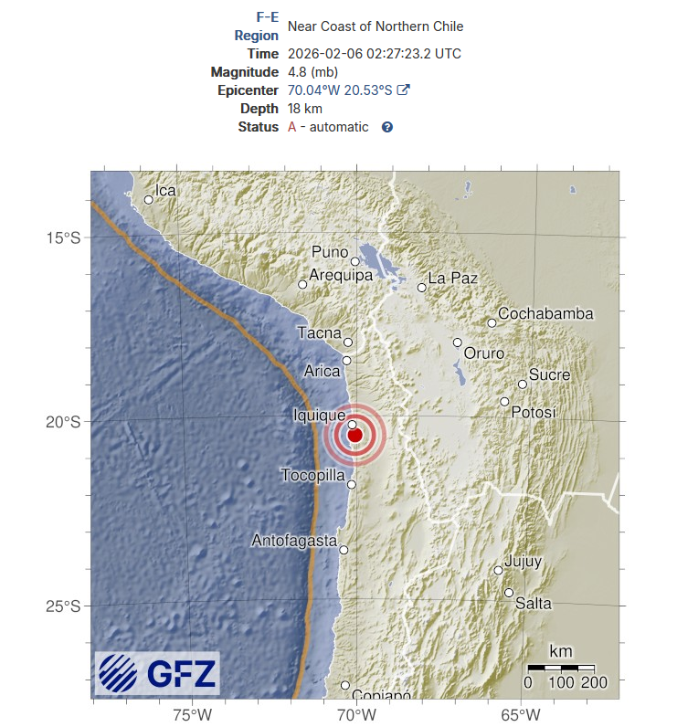 Geo_Risk's tweet photo. #sismo #temblor norte de Chile, epicentro cercano a #Iquque.
Solucion preliminar GFZ: mb 4.5, 18km de profundidad focal https://t.co/Gghnz75tTU
