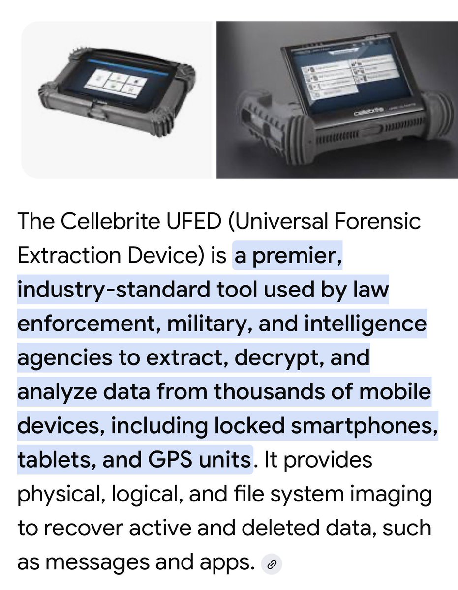 WB6DYN's tweet photo. #Breaking #Guthrie #News🚨
This #UFED device was used today at the house of #AnnueGuthrie & #PrimeSuspect #TommasoCioni
This will extract ALL digital data, including deleted apps, data, comms & more.
@FBI is also checking all #financial #data for #Cioni https://t.co/F3vzIxvKfQ