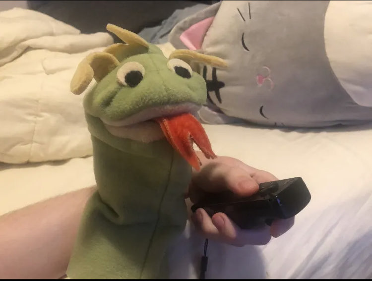 Puppet playing on his Wii