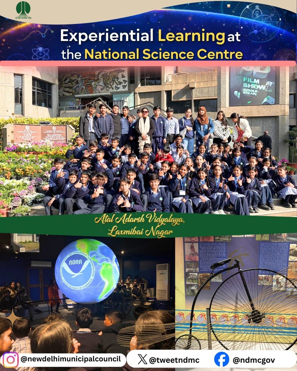 tweetndmc's tweet image. 🔬🚌 Under the ambit of first such MoU of NDMC with NSC, students of Atal Adarsh Vidyalaya, Laxmibai Nagar visited the National Science Centre, exploring scientific concepts through real-life experiments and interactive learning.

#ScienceInAction 🔭
#ExperientialLearning 📚