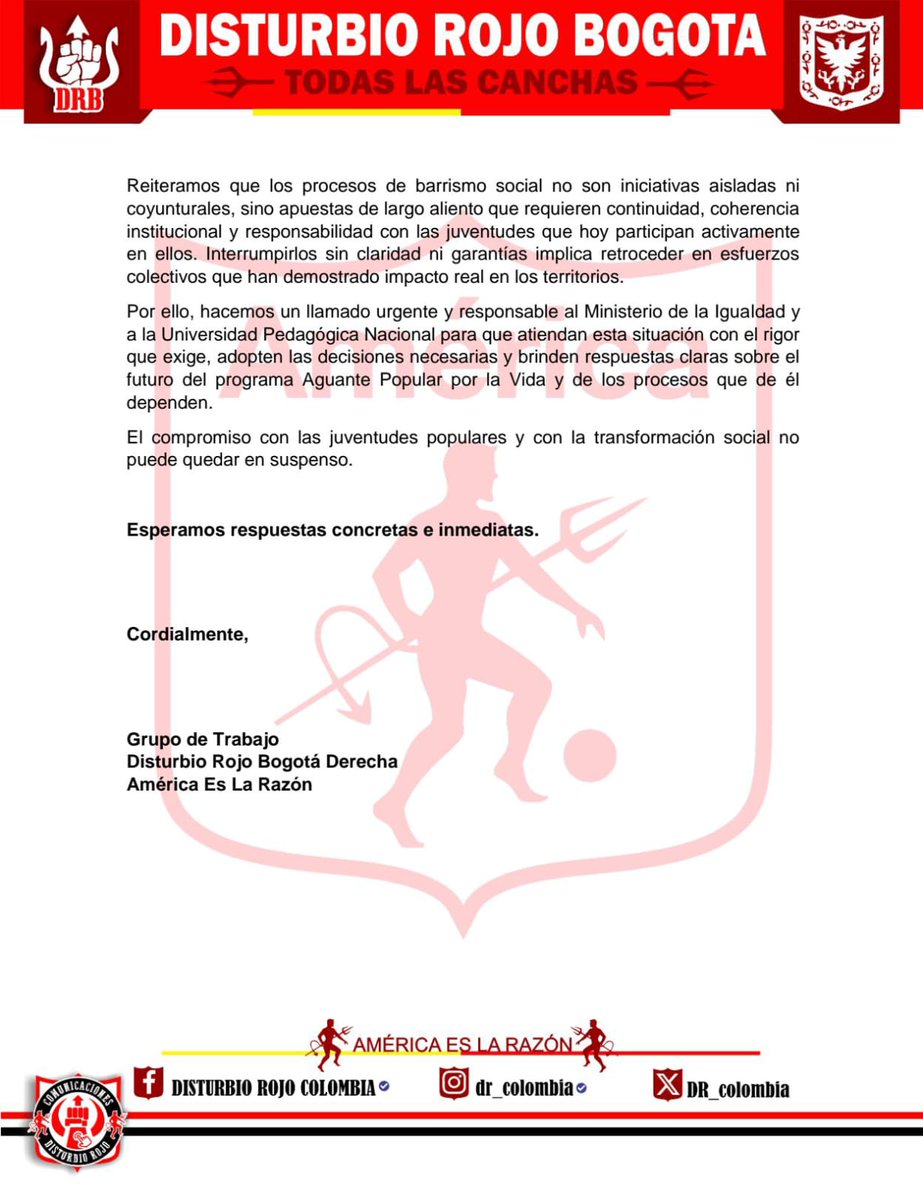 Comunicado a la opinión pública🇾🇪👹🇦🇹

<a href="/petrogustavo/">Gustavo Petro</a>
<a href="/comunidadUPN/">UPedagógicaNacional</a>
<a href="/MinIgualdad_Col/">Ministerio de Igualdad y Equidad de Colombia</a>

#AméricaEsLaRazón 
#disturbiorojobogota 
#fundacionaelr  
#CaminoAlCentenario