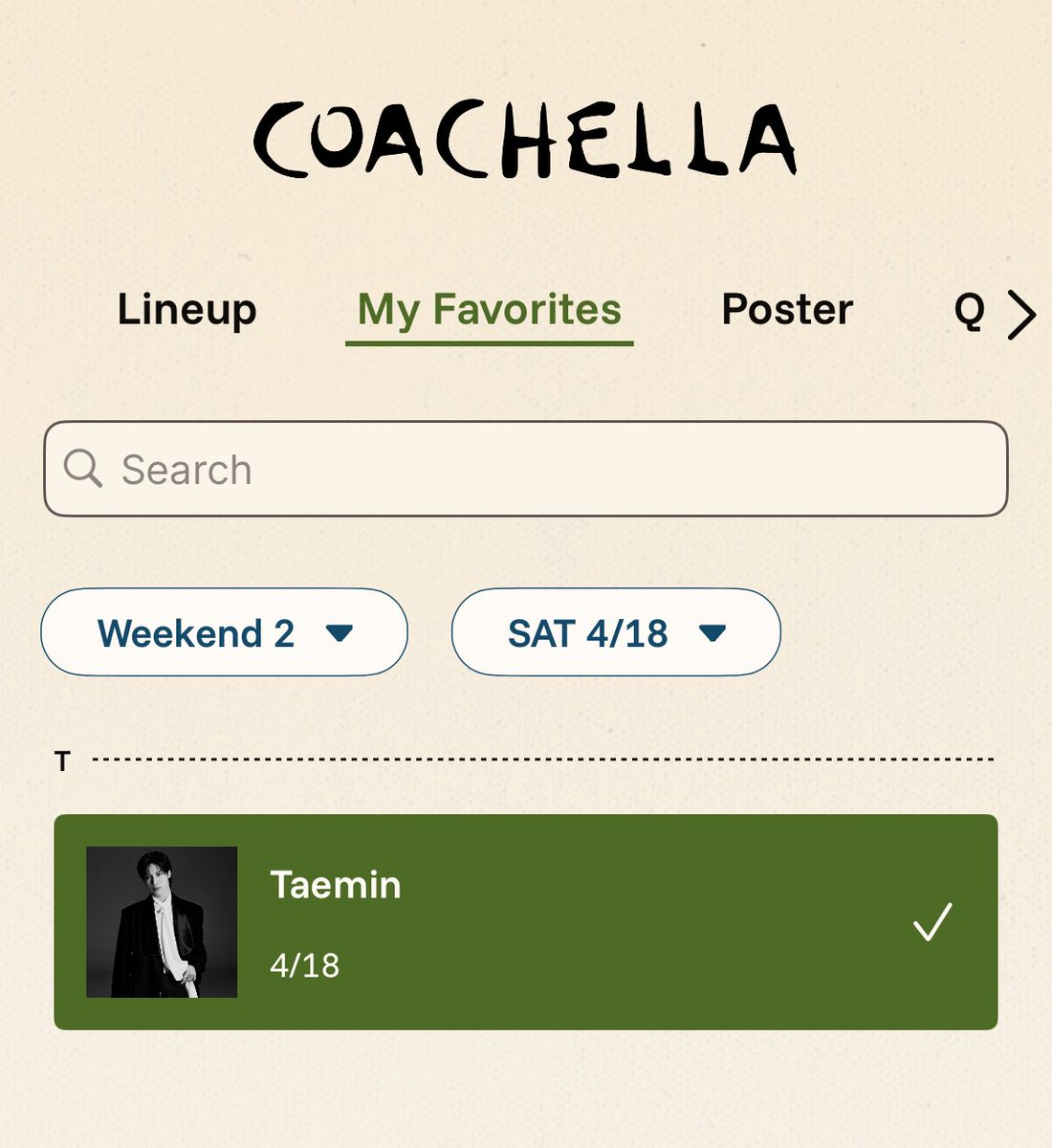 코첼라 앱에서 My Favorites 아티스트 설정할 수 있다 !! #Taemin 설정 완 -- ⛧ ◠.◠

Coachella Ofiicial
app store apps.apple.com/kr/app/coachel…
google play play.google.com/store/apps/det…