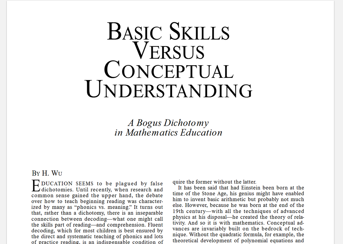 MrZachG's tweet photo. Basic skills versus conceptual understanding: A bogus dichotomy in mathematics education https://t.co/QqhQ10HcGV