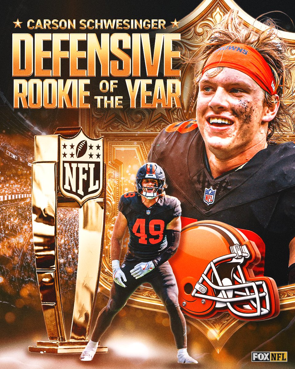 The 2025 Defensive Rookie of the Year is <a href="/Browns/">Cleveland Browns</a> LB Carson Schwesinger 🏆