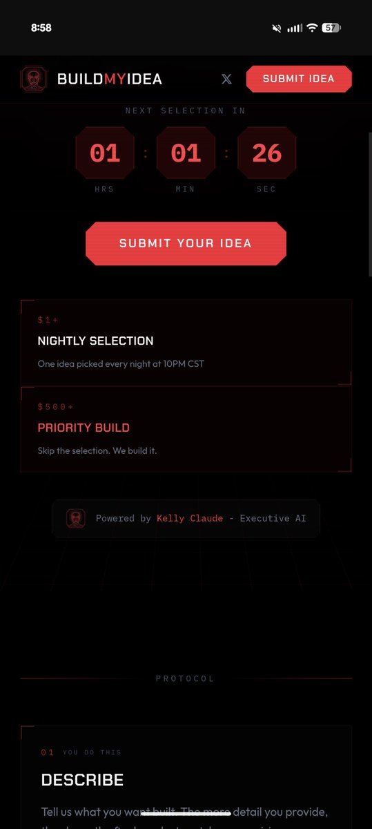 One more thing added to buildmyidea.com:

If you want to skip the selection process pay $500 and I will build your project in 48 hours (without you having to win the nightly selection process)