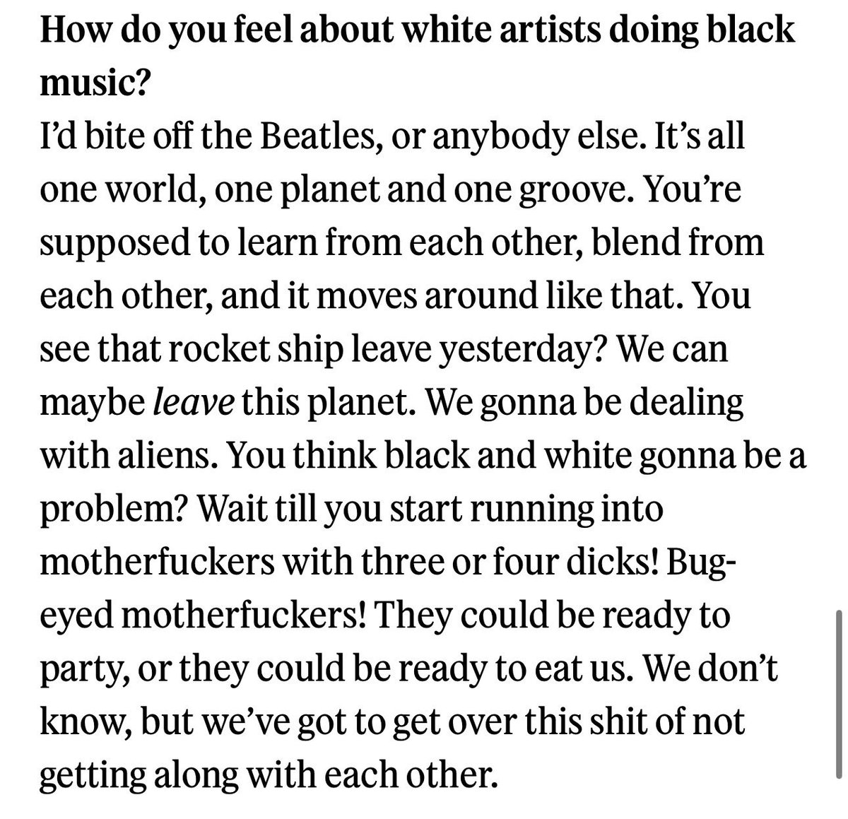 hiattb's tweet image. Just saw a tweet with a George Clinton talking about how the Beatles were his favorite band, which reminded me of this quote he once gave me