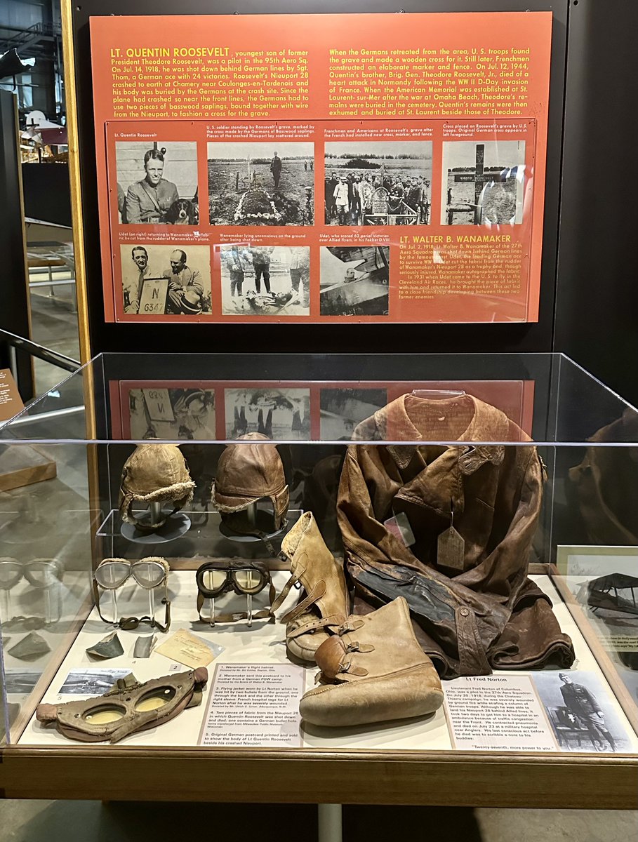 liz_july4th's tweet image. The National Museum of the US #AF in #Dayton #Ohio houses some #artifacts related to #QuentinRoosevelt when his plane was shot down and crashed behind #German lines in #WWI 👇👇 🧵🧵