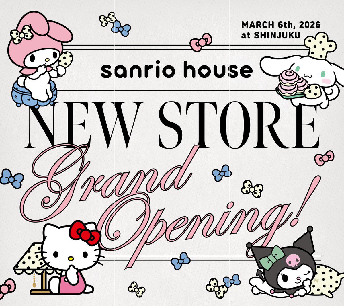 mashsanriohouse's tweet photo. 3/6(金)ルミネ新宿 ルミネ２にOPEN🎊

📌sanrio house ルミネ新宿 ルミネ２
〒160-0022 東京都新宿区新宿３丁目３８−２
ルミネ新宿 ルミネ２・２階

📢ご来店は2月中旬以降より公式LINEからの事前予約制です
🔗 https://t.co/2XZcc3j6mD https://t.co/8DIPsPgqu1