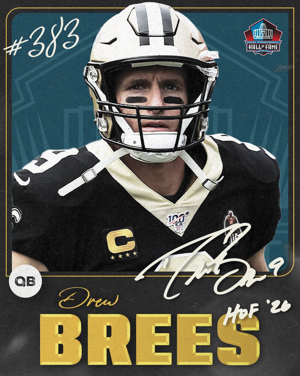 ProFootballHOF's tweet image. Renowned for his impact and leadership, Drew Brees is now officially Pro Football Hall of Famer No. 383. Class of 2026 presented by @visualedgeit.  @drewbrees @Saints @NFL