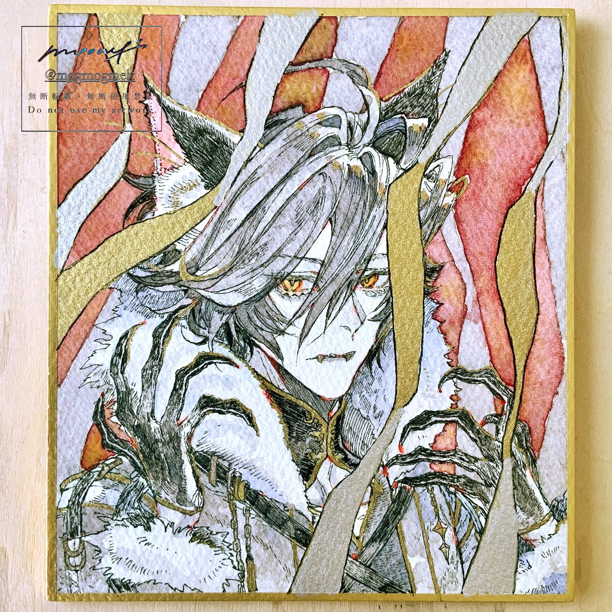 2/22のコミティアで頒布する原画色紙です✵ 黒猫の獣人の騎士を