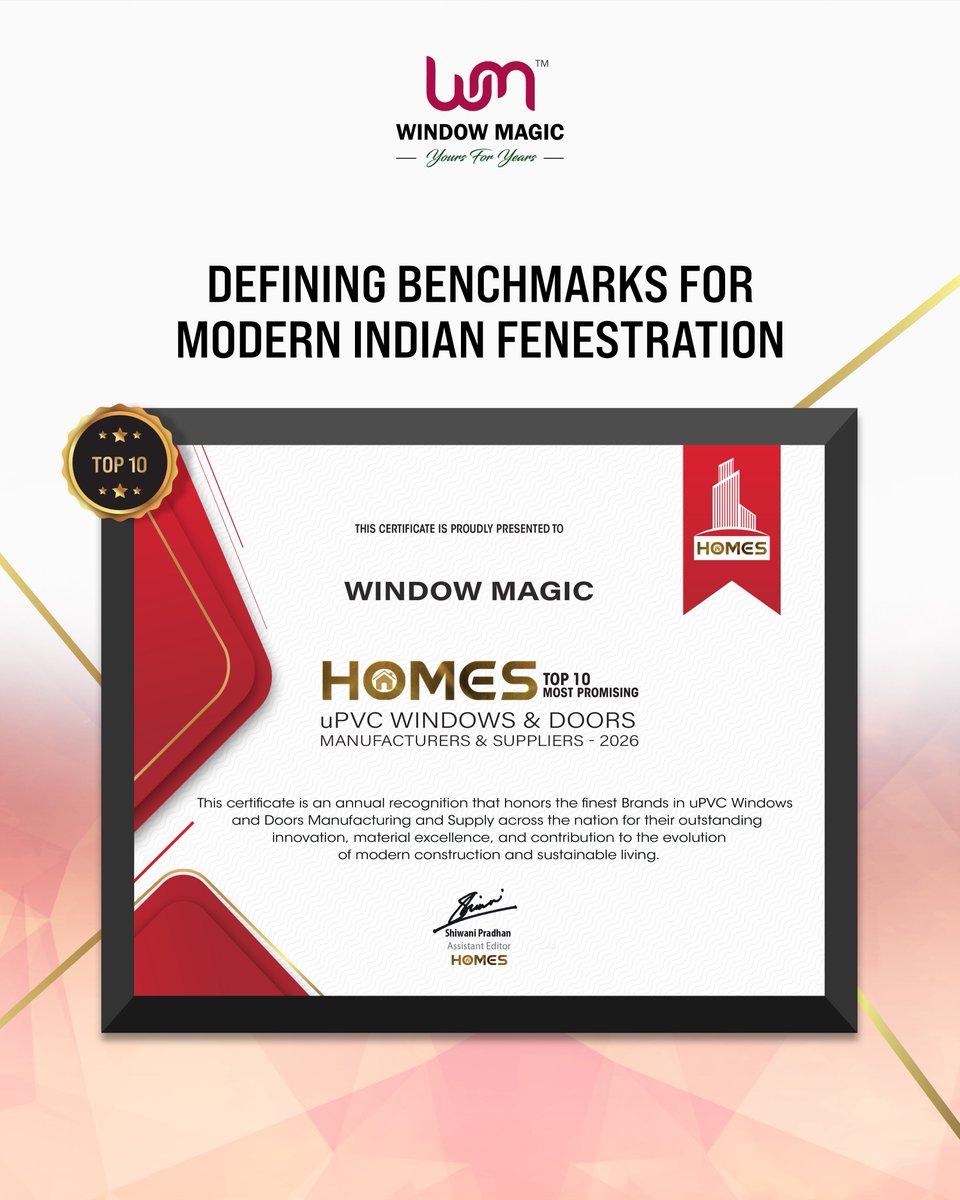 windowmagicIND's tweet image. Setting new standards for how India builds and lives. Recognised among the Top 10 Most Promising uPVC Windows &amp;amp; Doors Brands 2026, Window Magic continues to deliver quality systems that elevate design, performance, and trust.

#WindowMagic #uPVCWindows #uPVCDoors #Fenestration