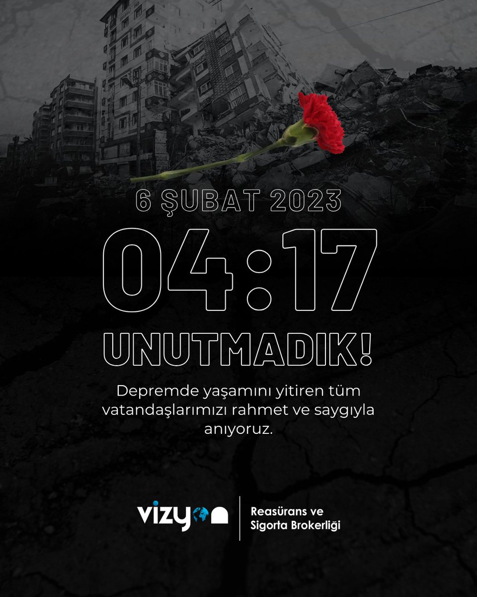 6 Şubat 2023… Saat 04:17’de duran hayatları, yıkılan şehirleri ve geride kalan tarifsiz acıyı unutmadık. Depremde yaşamını yitiren tüm vatandaşlarımızı rahmetle, yakınlarını saygı ve sabırla anıyoruz. 💐🇹🇷