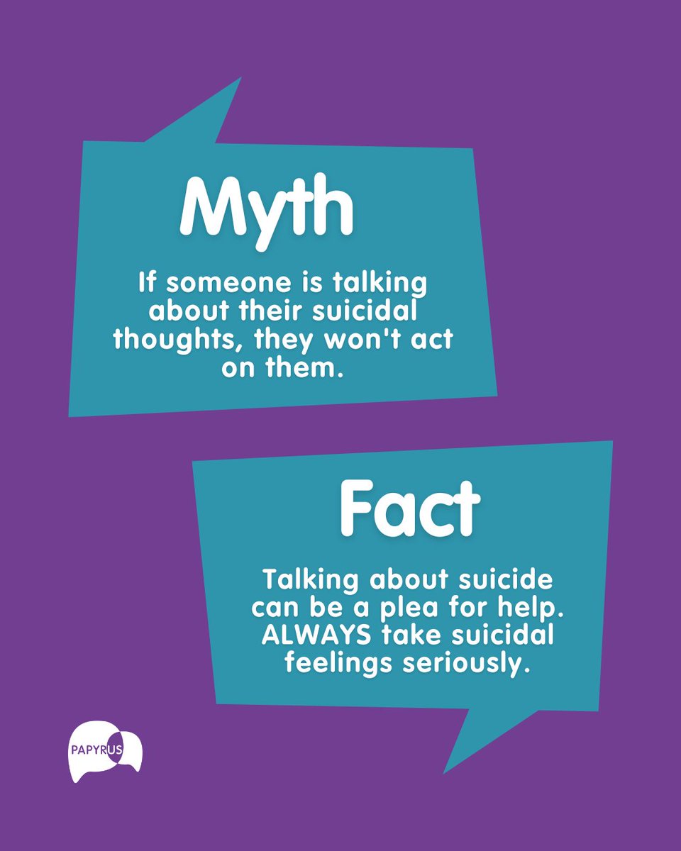 PAPYRUS_Charity's tweet image. It's important to not assume that someone won't act on their thoughts if they talk openly about suicide. We should always take thoughts of suicide seriously. 

If you are concerned a young person might be thinking about suicide, our HOPELINE247 advisers are here to support you.💜