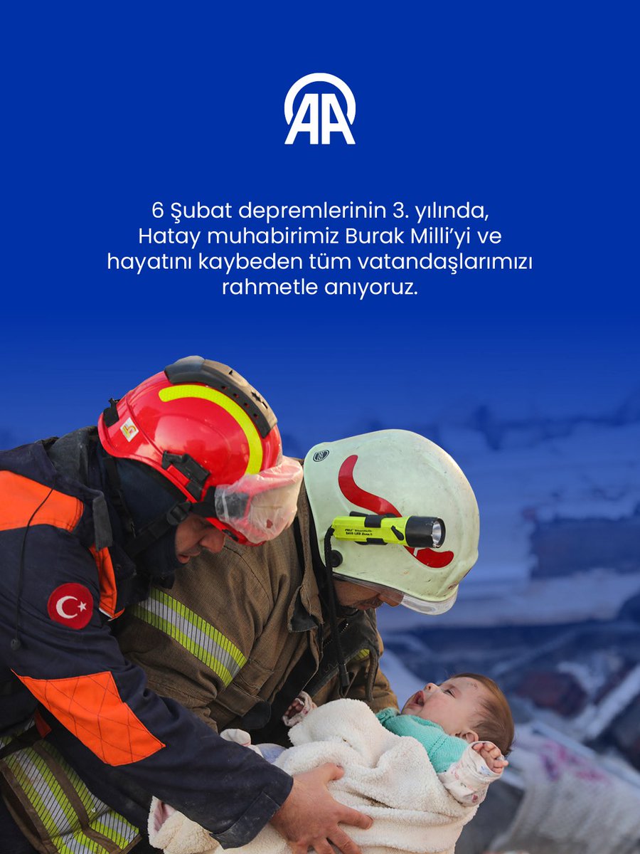 6 Şubat depremlerinin 3. yılında, Hatay muhabirimiz Burak Milli'yi ve hayatını kaybeden tüm vatandaşlarımızı rahmetle anıyoruz.

#6Şubat2023
#AnadoluAjansı