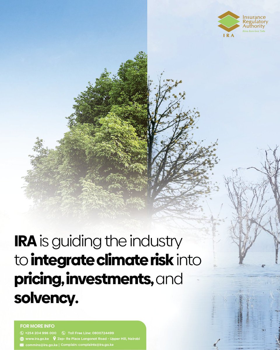 ira_kenya's tweet image. Climate risk is no longer a future concern - it is a present-day regulatory priority.
#FahamuBima #ClimateRisk #SustainableInsurance #InsuranceRegulation #IRAKenya