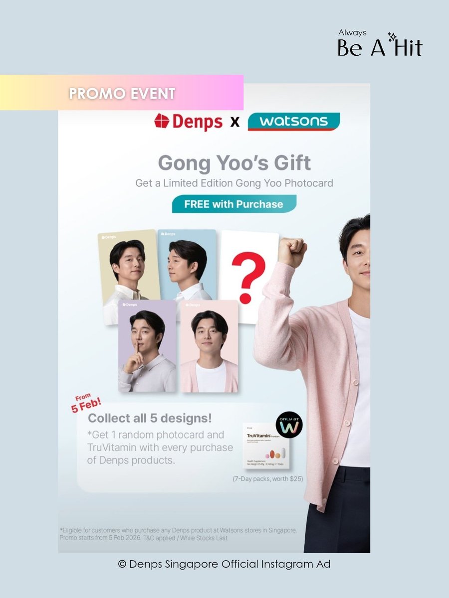 Gongyoofrance's tweet photo. Événement Denps X Watsons !

Pour tout achat de produits Denps dans les magasins Watsons de Singapour, recevrez 1 photocard Gong Yoo [édition limitée et aléatoire (5 modèles différents)] et un pack TruVitamin de 7 jours (valeur de 25 $SG)

@WatsonsSG
#Gongyoo #공유 #Denps #덴프스 https://t.co/xXDCr90l1I