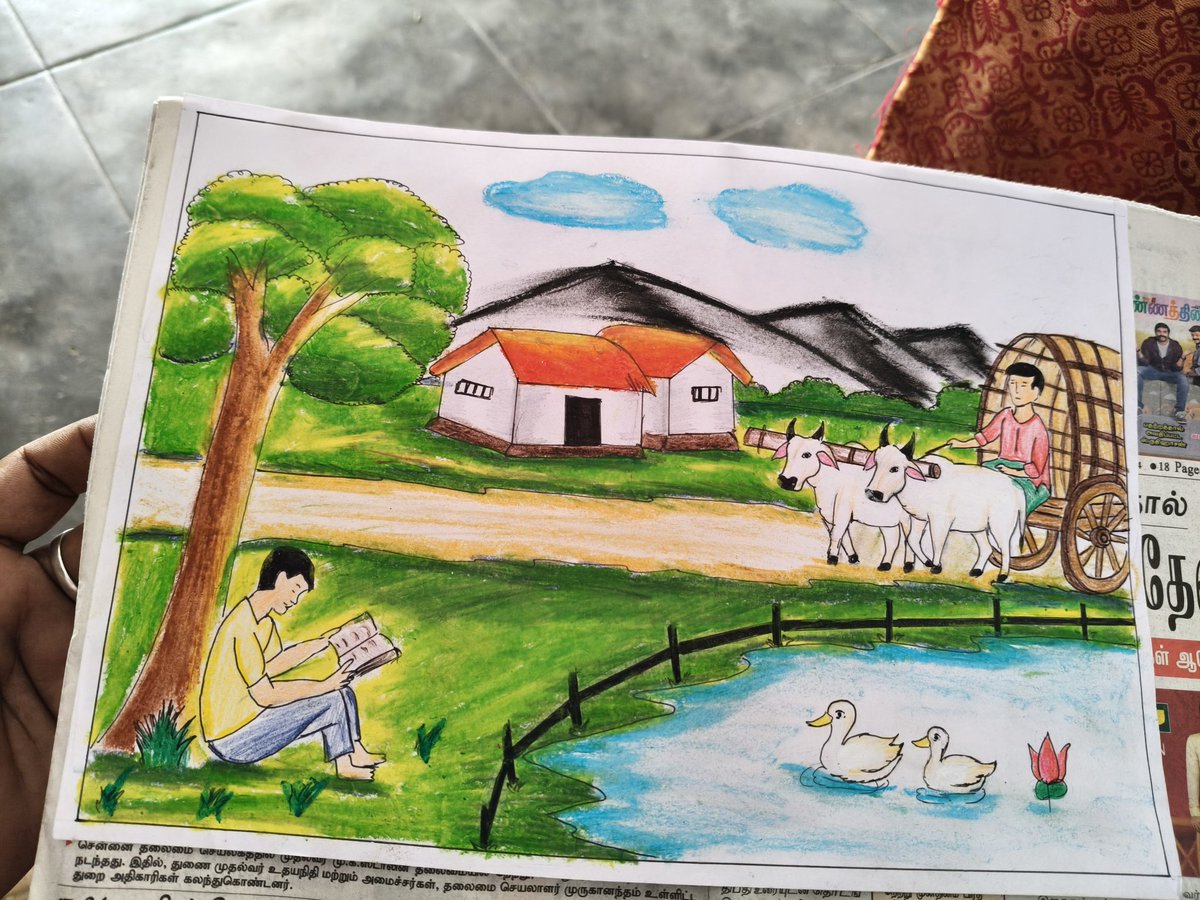 selvachidambara's tweet photo. இன்று காலையிலேயே தான் வரைந்த இயற்கை காட்சியை என்னிடம் காண்பித்தார் எம் பள்ளி மாணவர் நதீஷ்...நான் பாராட்டினேன்.பிடித்தால் நீங்களும் பாராட்டலாமே😍😍😍 https://t.co/ZR2lqhR9CT