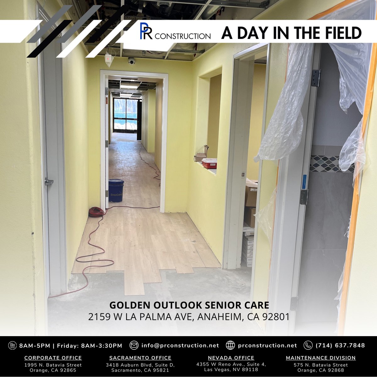 PRConstructionI's tweet photo. Work is underway at Golden Outlook Senior Care as we build interior spaces from the ground up—installing new finishes, flooring, drywall, and common areas.

#CaliforniaBuilders #ArizonaContractors #NevadaConstruction #WAContractor #IDContractors https://t.co/0YoT0fq8NC