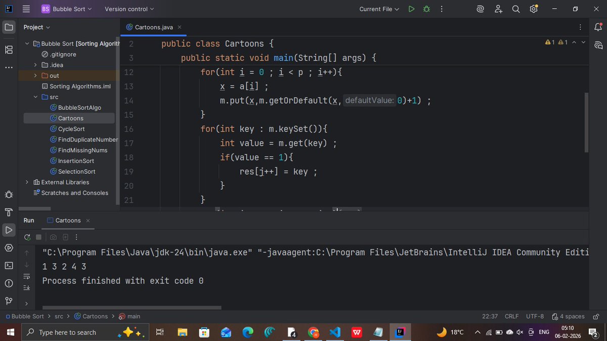 vardhini_h59477's tweet photo. Today I solved a DSA problem using the Sliding Window concept 🪟
Used HashSet in Java to count unique values in each window efficiently.
Learning step by step 💪
#DSA #Java #SlidingWindow #HashSet #LearningJourney 🚀 https://t.co/E69hDg0iq8