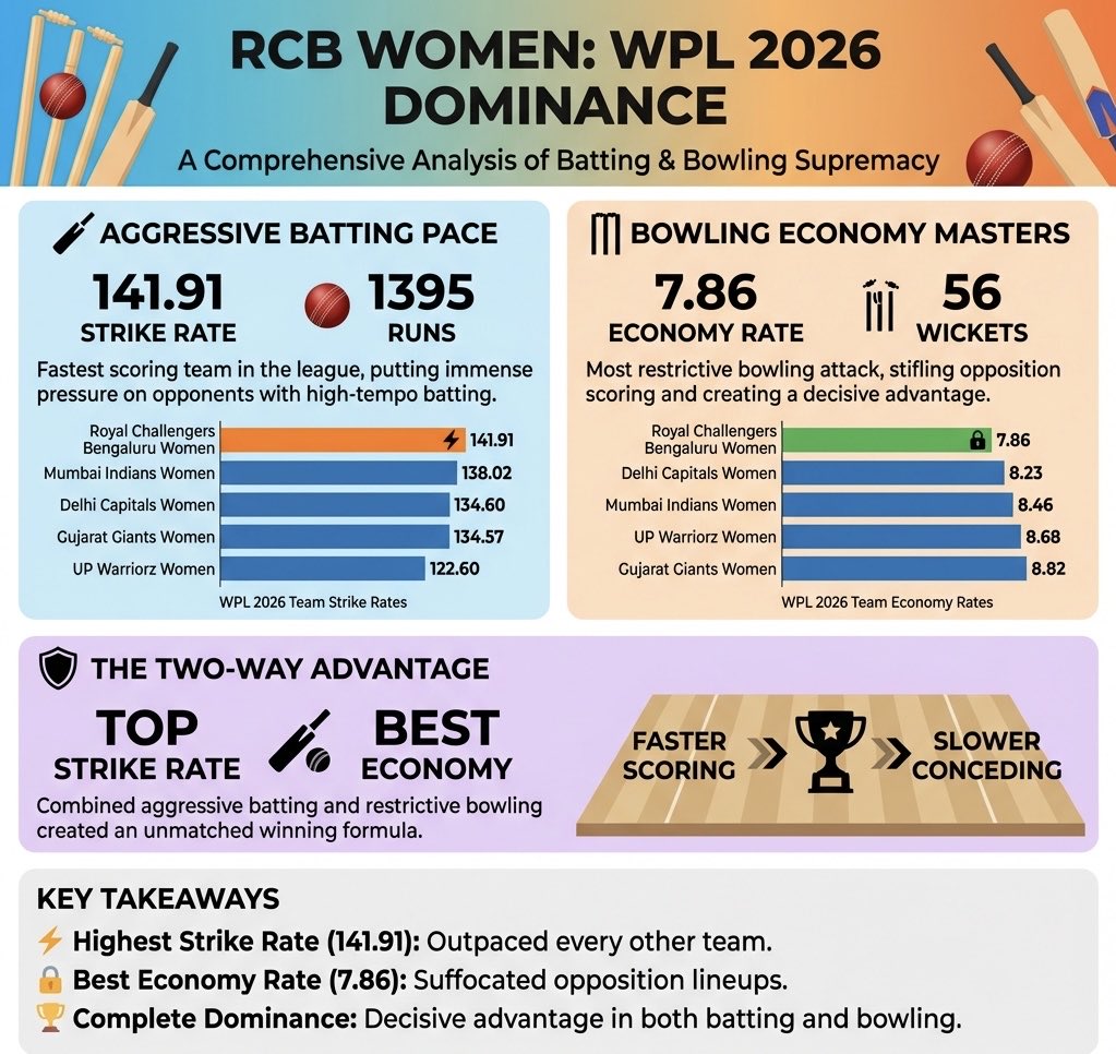 ashwinravi99's tweet photo. T 20 is a sport that is consistently evolving and can leave the best of players behind, if they fail to adapt or recognise the curve they may have to navigate.

We are used to consuming cricket through the volume of runs scored and wickets taken by batters and bowlers respectively, but trends are starting to clearly deviate wrto T 20.

This is from the recently concluded #WPL2026 , the team with the highest collective strike and best economy rate won.

Keep it simple.