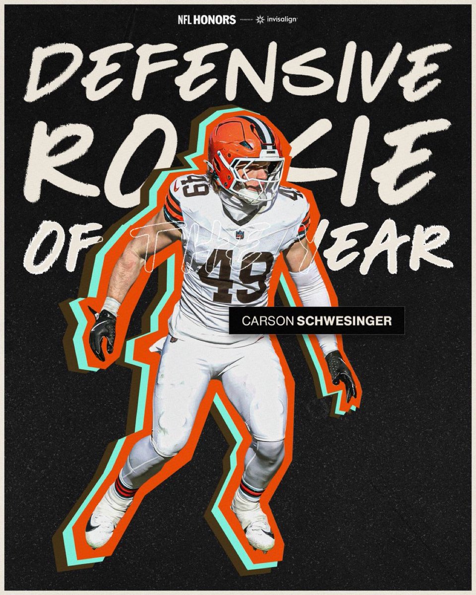 MikeGarafolo's tweet photo. Carson Schwesinger, part of an impressive #Browns rookie class, takes home DROY. https://t.co/MVryHBFxMN