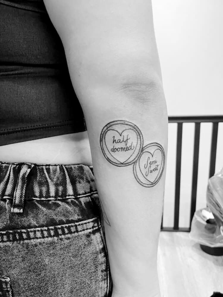 KLEEWAV's tweet photo. Adding to the @falloutboy tattoo collection number 6: half doomed semi sweet https://t.co/GJlTZEDPop