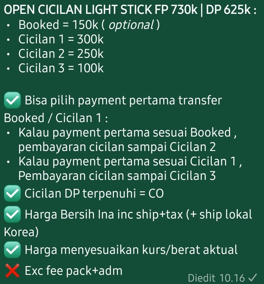 OnewooStore's tweet photo. OPEN PO GO INA🇲🇨
#BTS OFFICIAL LIGHT STICK VER.4

📍PL ada di gambar

✅️LIMITED SLOT
✅️OPEN CICILAN DP (on pict👇🏻)

Ask/Order? DM📩 
Or Join Us (G.O Wa = Fast Respon) Link on Bio📍

#방탄소년단 #BTS_Official_Lightstick_Ver4 https://t.co/4owVIhbQFy