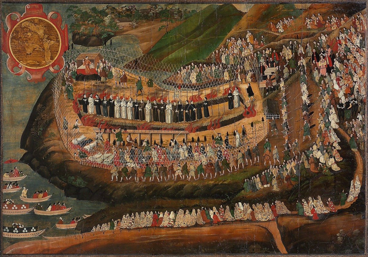 JapCath's tweet photo. Fueron crucificados y rematados con lanzas. Murieron hacia las 10 del día 5 de febrero.
Dejaron los cuerpos expuestos durante semanas, pudieron recogerse, pues, algunas relíquias.

Fue este el primero de muchos martirios ordenados por  la máxima autoridad del país. https://t.co/mRcBoZNOmI