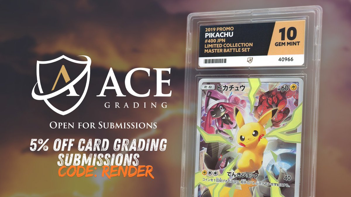 MrRender100m's tweet photo. Use code RENDER for 5% off all Ace Grading submissions 👀 #PokemonTCG #TCG #CardGrading #TCGCommunity #acegrading @ace_grading #ace https://t.co/9veefNTyL6