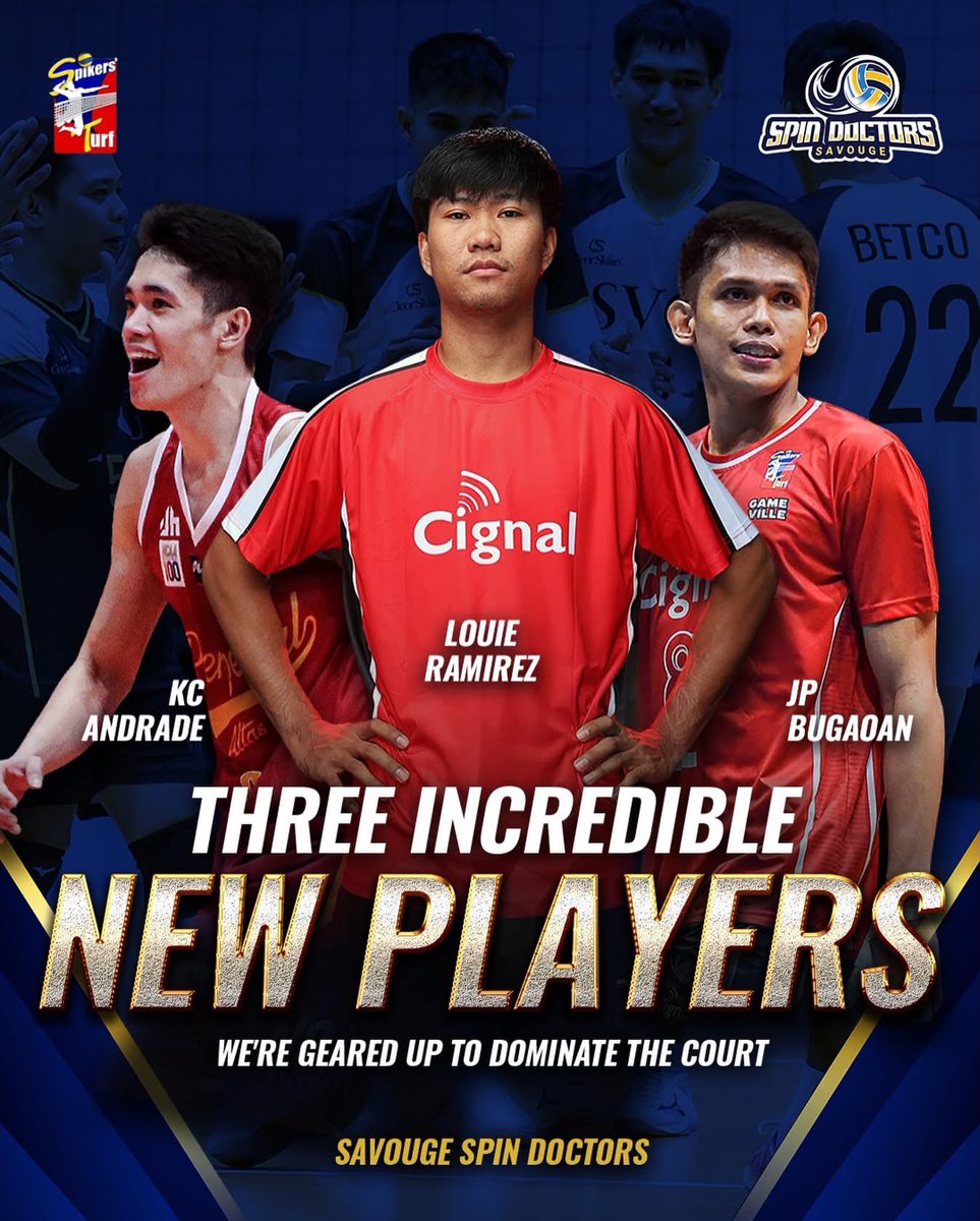 🔥 Three new forces locked in!
Louie Ramirez, JP Bugaoan, and KC Andrade just joined Savouge Spin Doctors.

Mas matindi na ang laban next season, game on, let’s go! 🔥🏐

#spindoctors
#spikersturf2026 
#volleyball
#savouge
