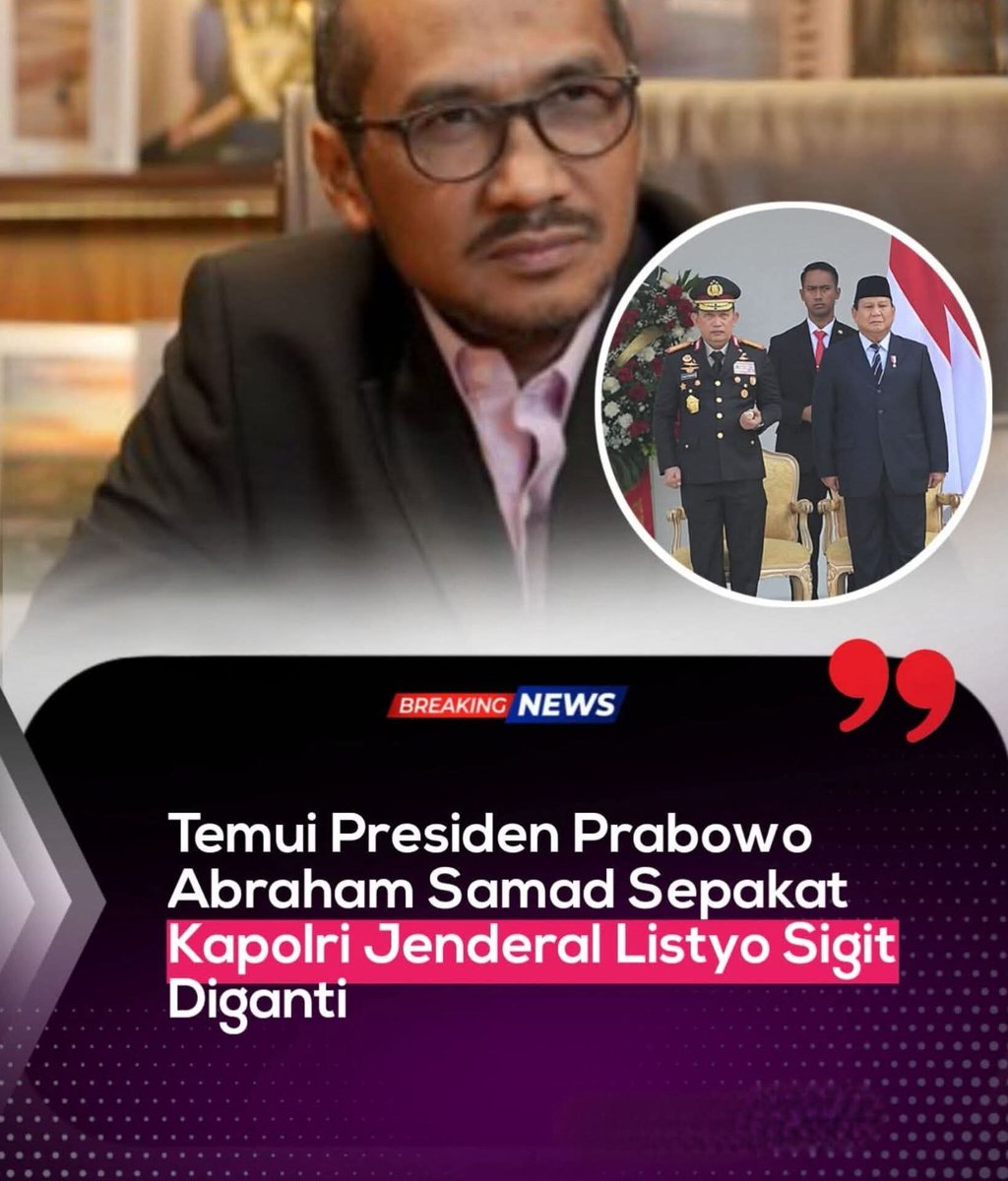 COPOT DAN GANTI KAPOLRI LISTYO SIGIT UNFAEDAH...

TEMUI PRESIDEN PRABOWO, ABRAHAM SAMAD SEPAKAT KAPOLRI JENDERAL LISTYO SIGIT DIGANTI....‼️

#MiskinkanJokowiTermulMusnah
#MiskinkanJokowiTermulMusnah
🆘🆗