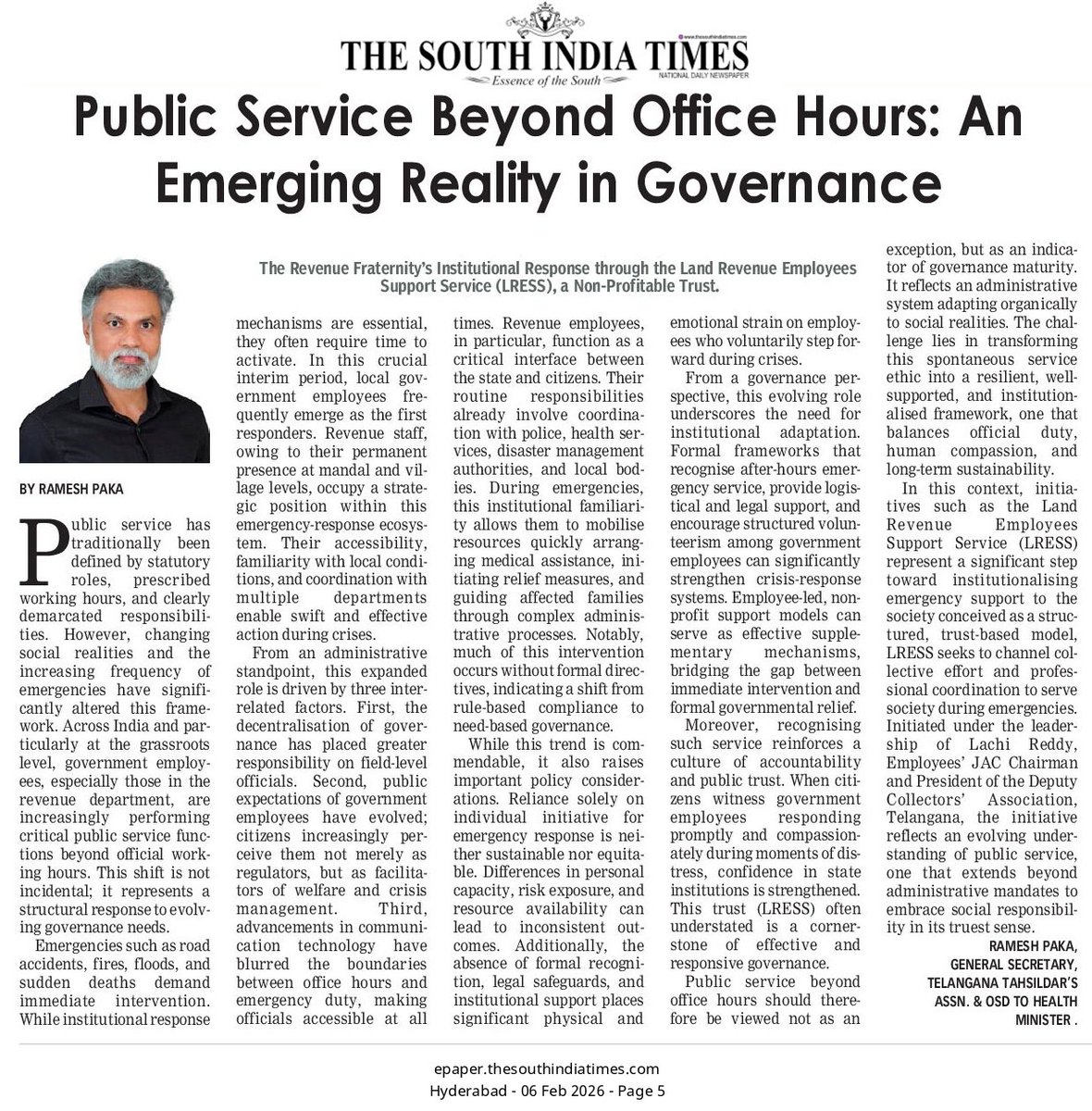 RameshPaka_miR's tweet photo. My article today, on :
Aiming to serve society beyond office hours during emergencies through the Land Revenue Employees Support Service (LRESS) Trust.

#servebeyondduty #landrevenue #landrevenueemployees #LRESS #PublicServiceFirst #ServiceToSociety #ForThePeople #helpinghands https://t.co/dVGY8G0fm7
