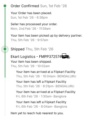iceagecomet's tweet photo. Placed an order on
@Flipkart , @flipkartsupport
on Feb 1st. The product wasn’t shipped until I escalated, almost 5 days just to ship. More over shipment and delivery city is same. Service quality is really going downhill. Disappointing experience. I should have bought locally. https://t.co/c69ghhIkad
