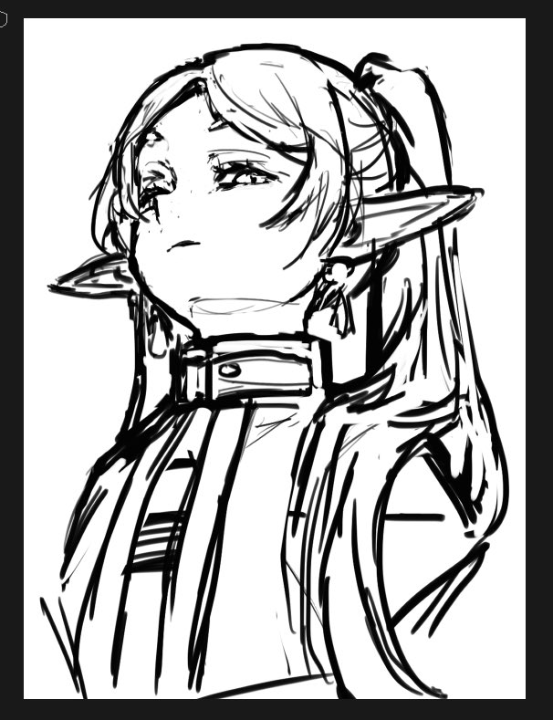 popomimus's tweet photo. My attempt at the #frieren challenge 😭😭 I will try to color it now

#frierenchallenge #art #digitalart https://t.co/sBz4yjc1kG