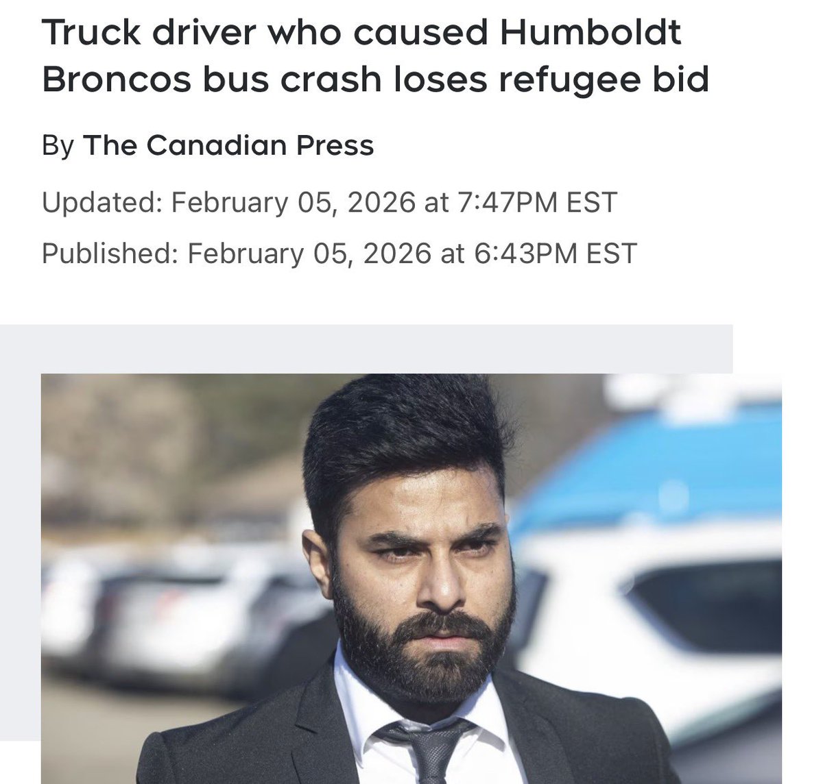 Immigrant kills 16 teenagers and injures 13 more in horrific Humboldt crash.

Then claims refugee status. 

That was 8 years ago and he’s still here?

And if that’s not bad enough there is this: 

The board is still considering a previous application to restore Sidhu’s permanent