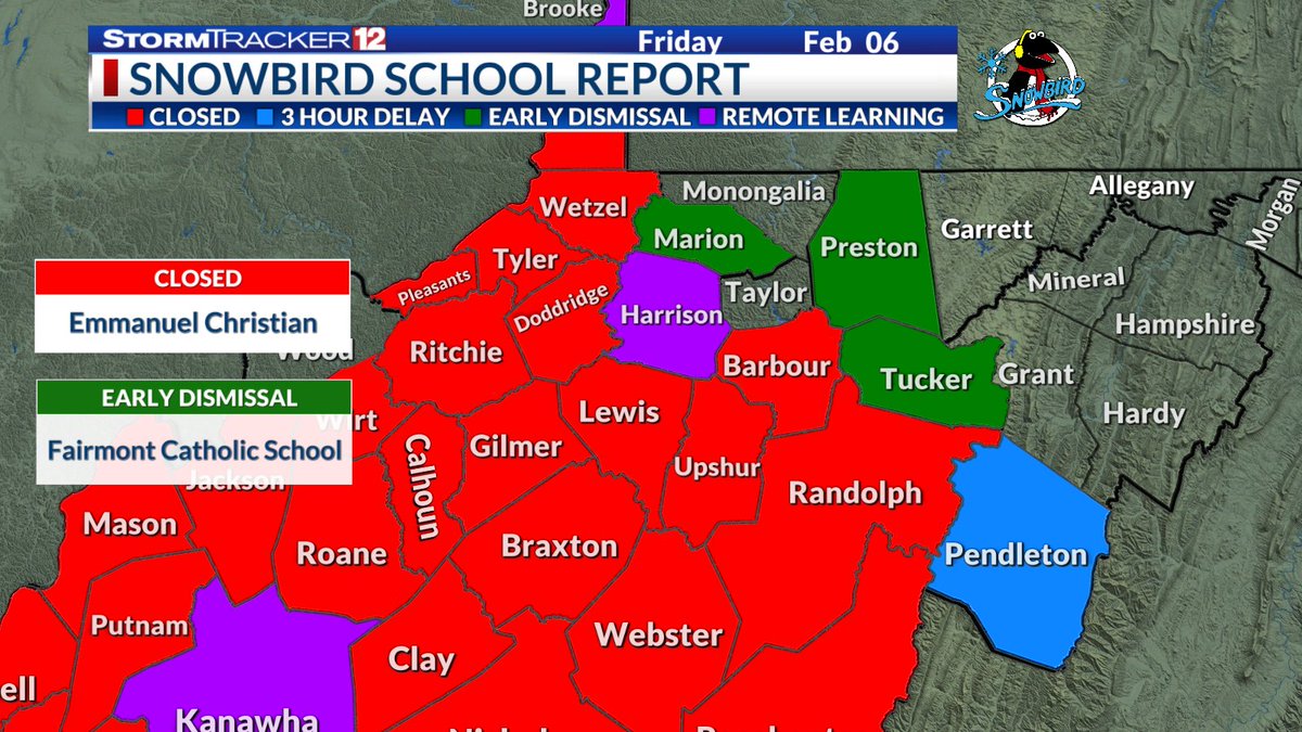 SnowbirdWBOY's tweet photo. SNOWBIRD SCHOOL REPORT | 10:45 PM update for tomorrow, Friday 2/6/26. Most of the area either closed or closing early tomorrow. Stick around here for the latest updates across NCWV: https://t.co/X1UmEXzE9U
@ThomasKootzwx https://t.co/ABevc2Yfm4