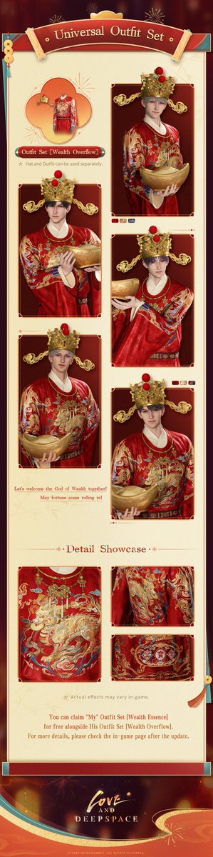 Good fortune comes rolling in🧧!
[Flowing Wealth] Event is coming soon. Usher in the Chinese New Year with him.

Log in and check in to claim 20 Pulls, new Outfits, dynamic Portrait Photo Poses for FREE!
🪐Official Discord: discord.gg/aGFPky4snx

💫Event Duration: From 05:00 on