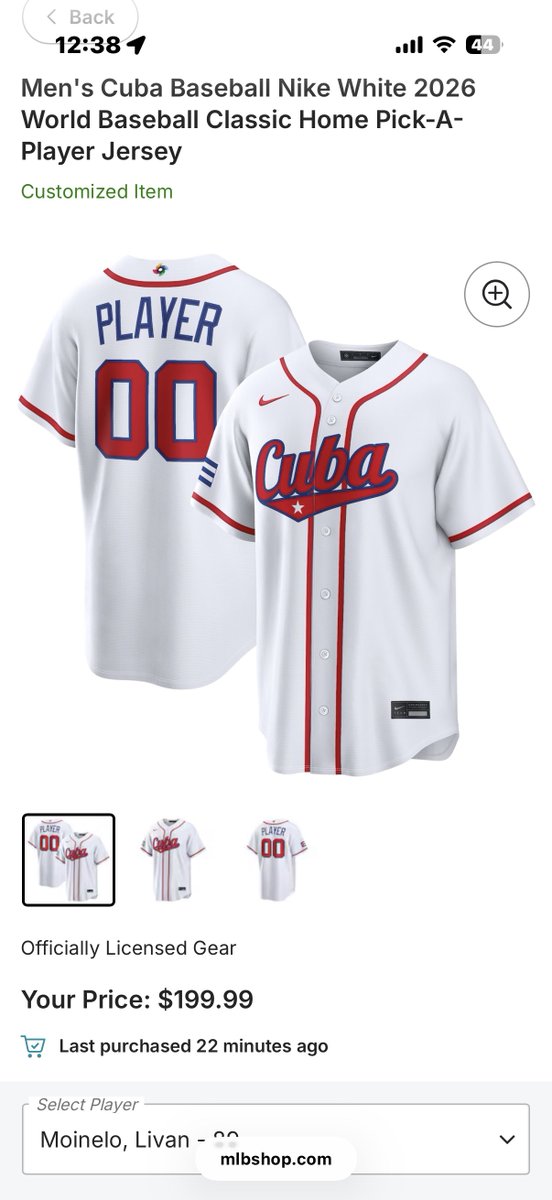 米国のMLB公式オンラインショップにて、2026年WBCキューバ代表の公式