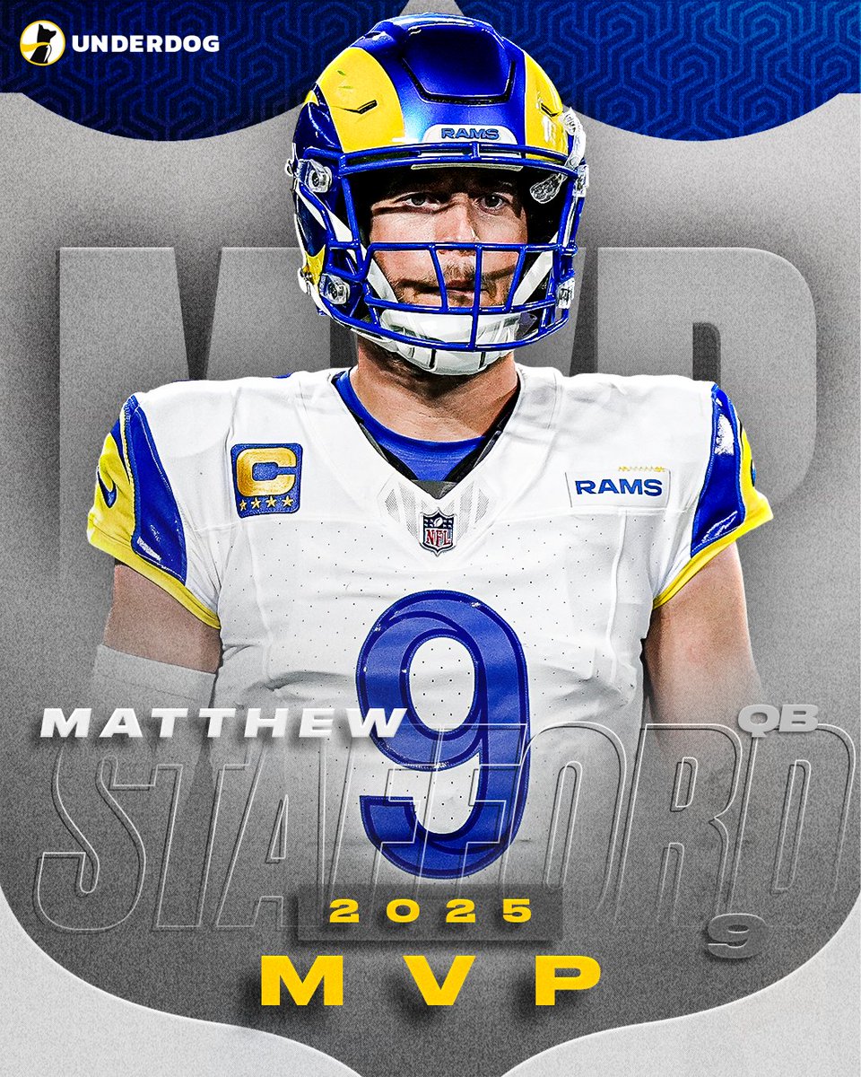 Matthew Stafford wins 2025 MVP award.

Most passing TDs this season:

46 - Matthew Stafford
45 -
44 -
43 -
42 -
41 -
40 -
39 -
38 -
37 -
36 -
35 -
34 - Jared Goff