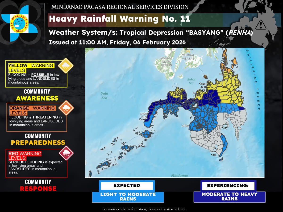 PAGASA HEAVY RAINFALL WARNING #BasyangPH 11AM, February 6, 2026 🔴 RED ...