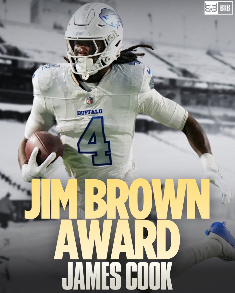 James Cook has WON the JIM BROWN AWARD! 🏆

The award goes to the league’s LEADING RUSHER!

#BuiltInBuffalo | #GoBills | #BillsMafia
