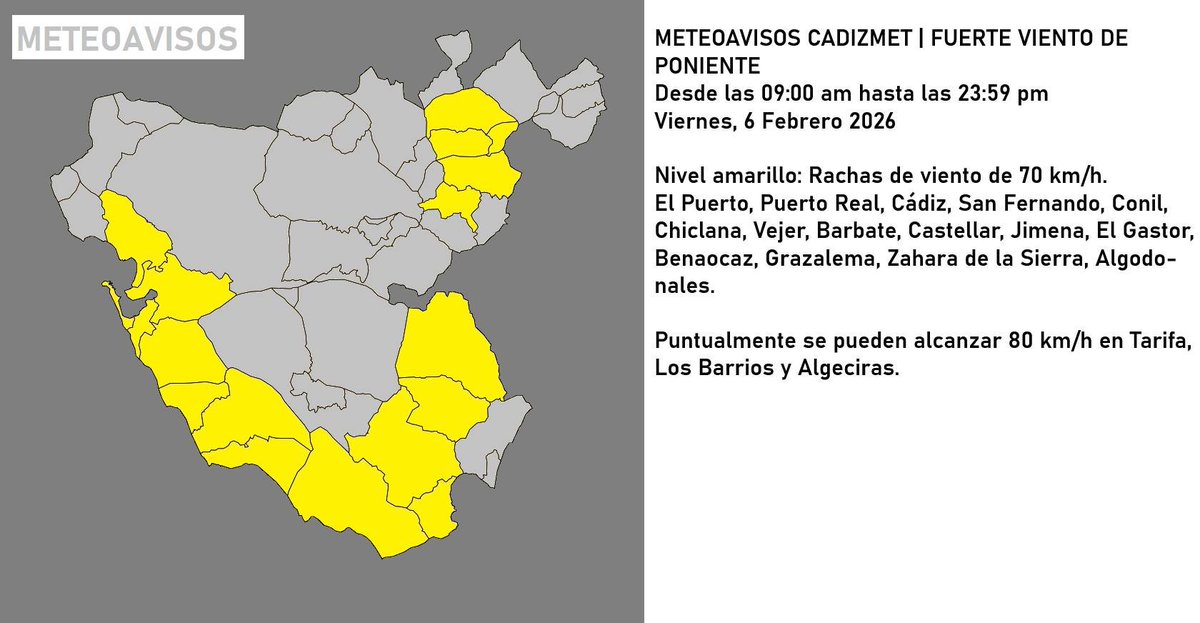 cadizmet's tweet photo. #Avisos de carácter extraoficial en #Cádiz por #CadizMet. Hoy 6/02/2026
- Amarillo reforzado por #TORMENTAS (con rachas y granizo).  Posibilidad de Tornado puntual.
- Naranja y amarillo por #costeros.
- Amarillo por fuertes #vientos. https://t.co/GzmWEwefx0